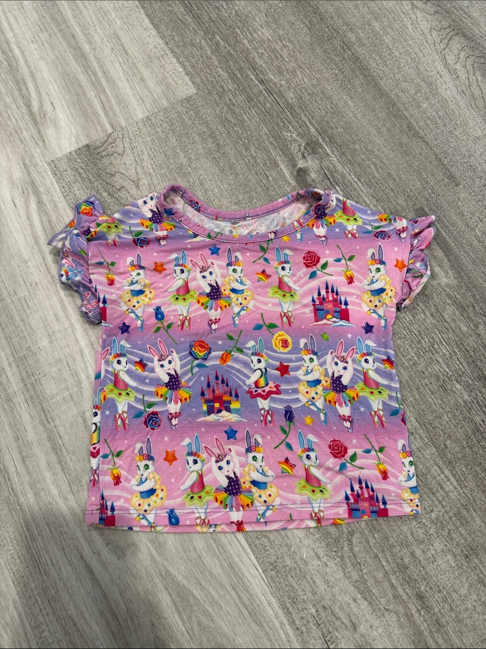 Posh Peanut Lisa Frank Pink Bunny Castle Print Short Sleeve Tee